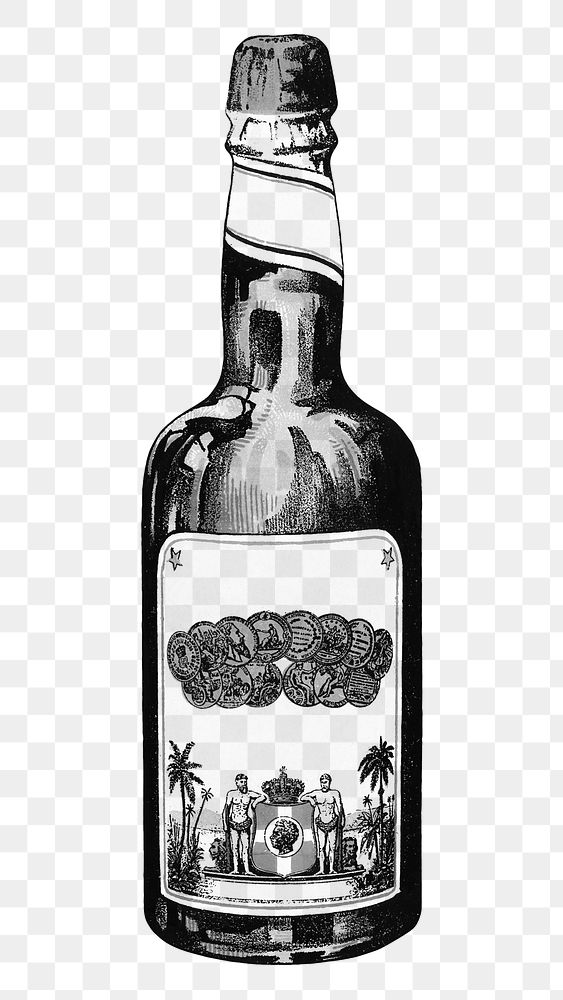 Png double distilled bay rum, bottle illustration by Viggo Moller, transparent background. Remixed by rawpixel.