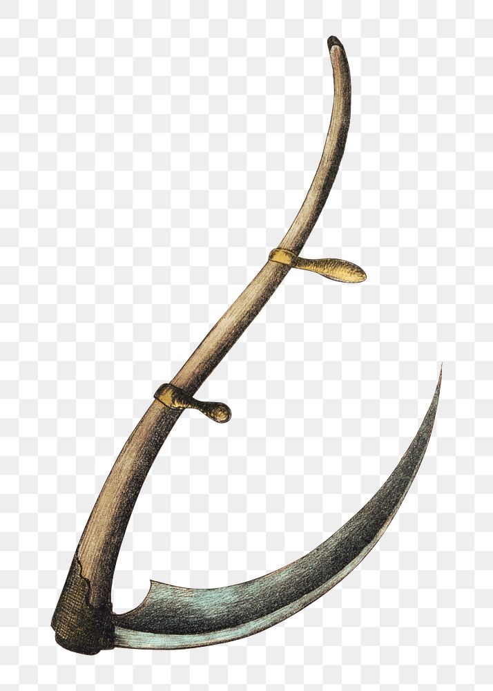 Vintage sickle png, weapon illustration on transparent background. Remixed by rawpixel.