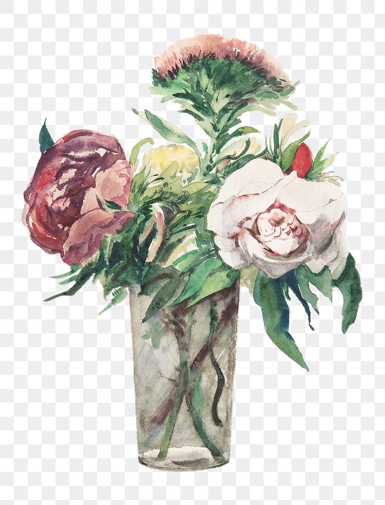Flowers in a vase png, vintage illustration by Zacharie Astruc, transparent background. Remixed by rawpixel.