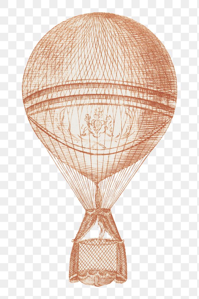 Hot air balloon png, vintage illustration by Vincent Lunardi, transparent background. Remixed by rawpixel.