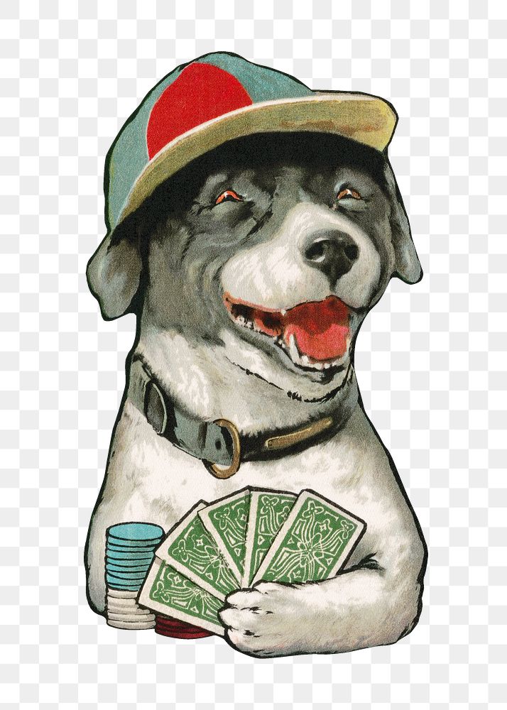 PNG vintage dog playing card game, transparent background. Remixed by rawpixel. 