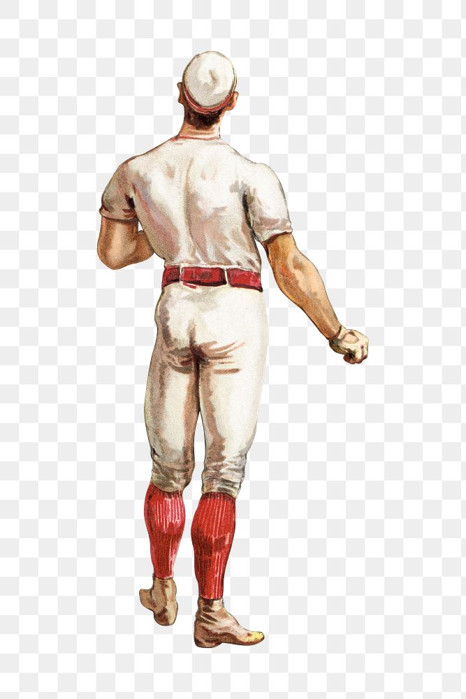 Vintage baseball player png sport, transparent background. Remixed by rawpixel. 