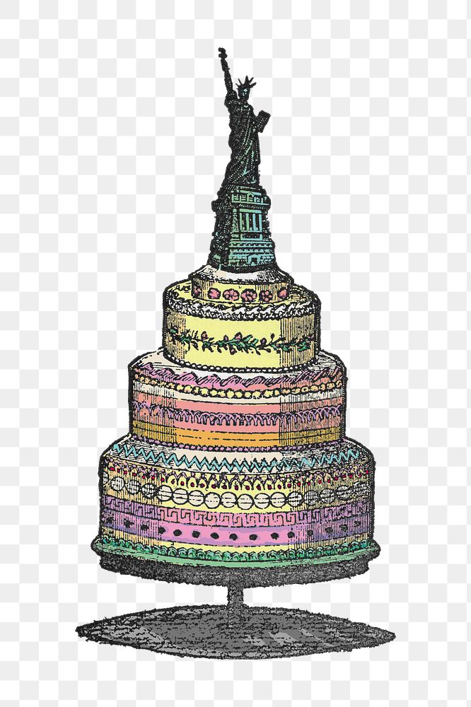 Vintage cake png Statue of Liberty, transparent background. Remixed by rawpixel. 