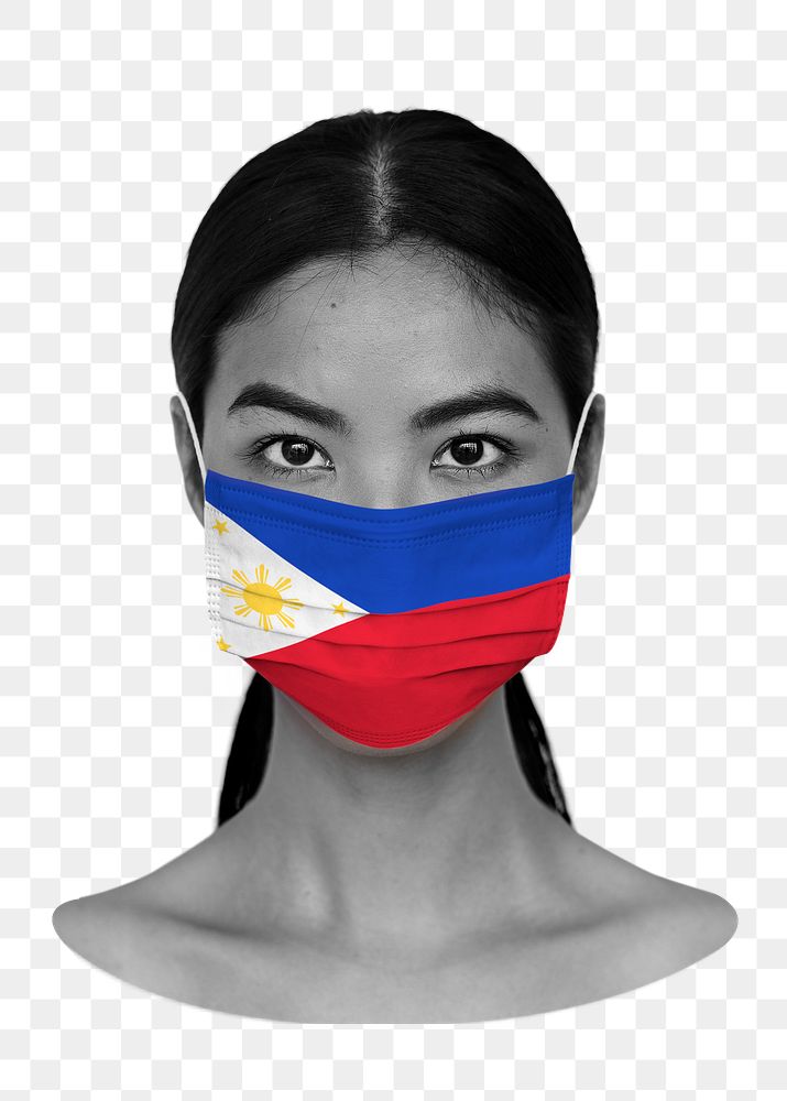 PNG Filipino woman wearing a face mask, collage element, transparent background