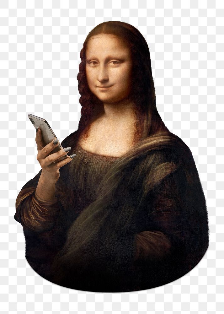 Png Mona Lisa using phone, famous artwork remixed by rawpixel, transparent background