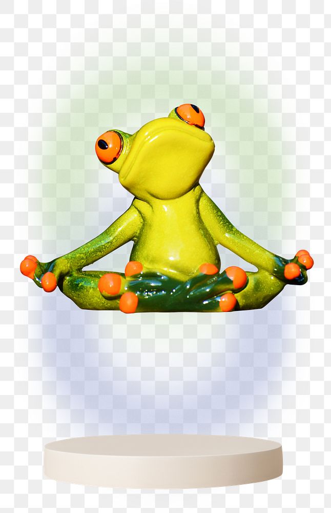 Meditating frog png sticker, yoga pose, transparent background