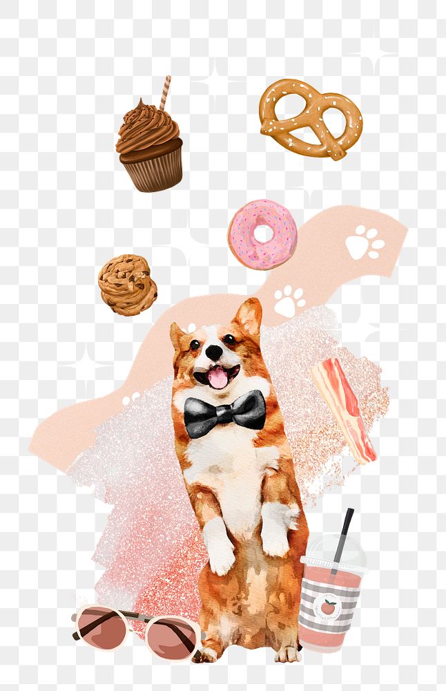 Corgi dog png sticker, food lover aesthetic, transparent background