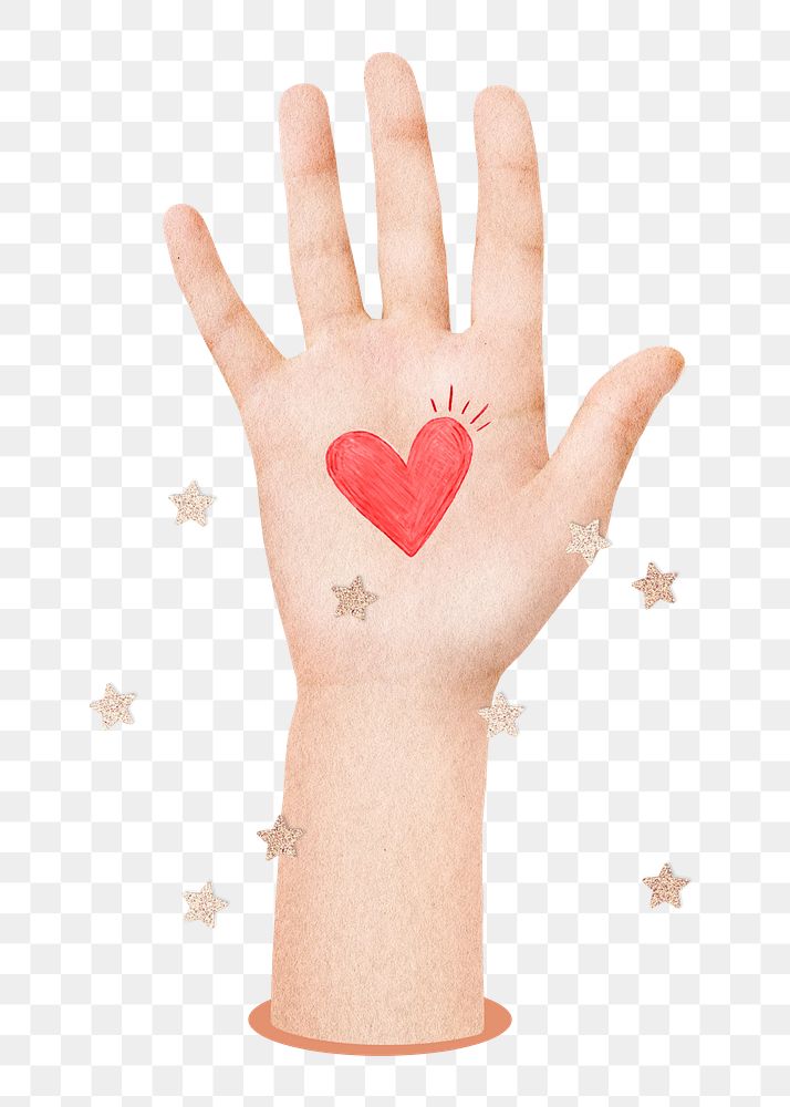 Hand showing heart png sticker, Valentine's collage, transparent background