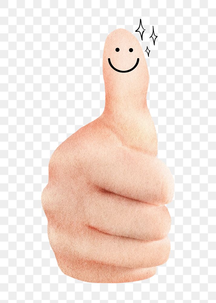 Smiling thumbs up png sticker, cute hand gesture remix on transparent background