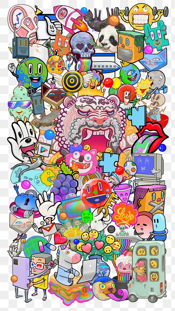 Funky neo graffiti png sticker, abstract cartoon illustration, transparent background