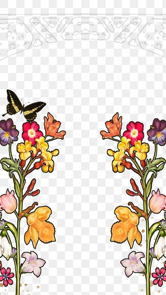 Flower border png art nouveau sticker, transparent background, remixed by rawpixel