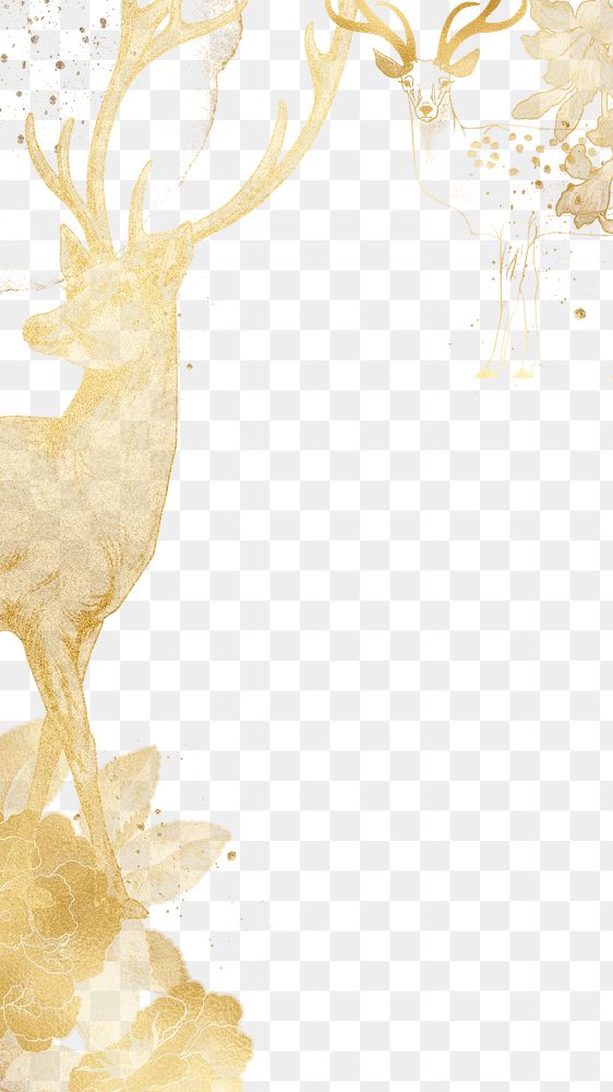 Gold stag png aesthetic border sticker, transparent background, remixed by rawpixel