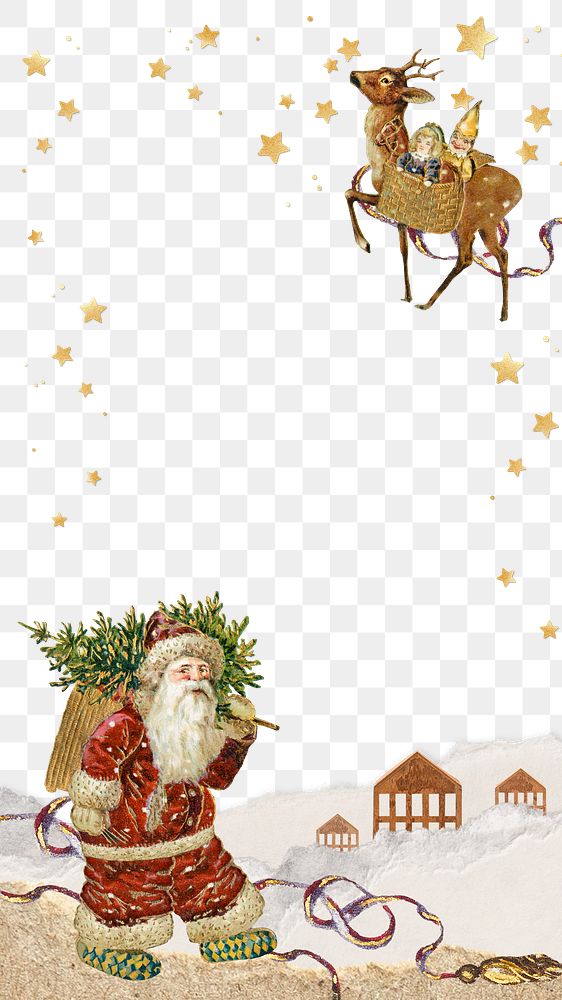 Aesthetic Santa Claus png border, paper collage design, transparent background