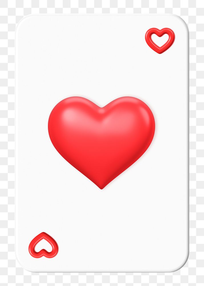 Heart play card png 3D element, transparent background