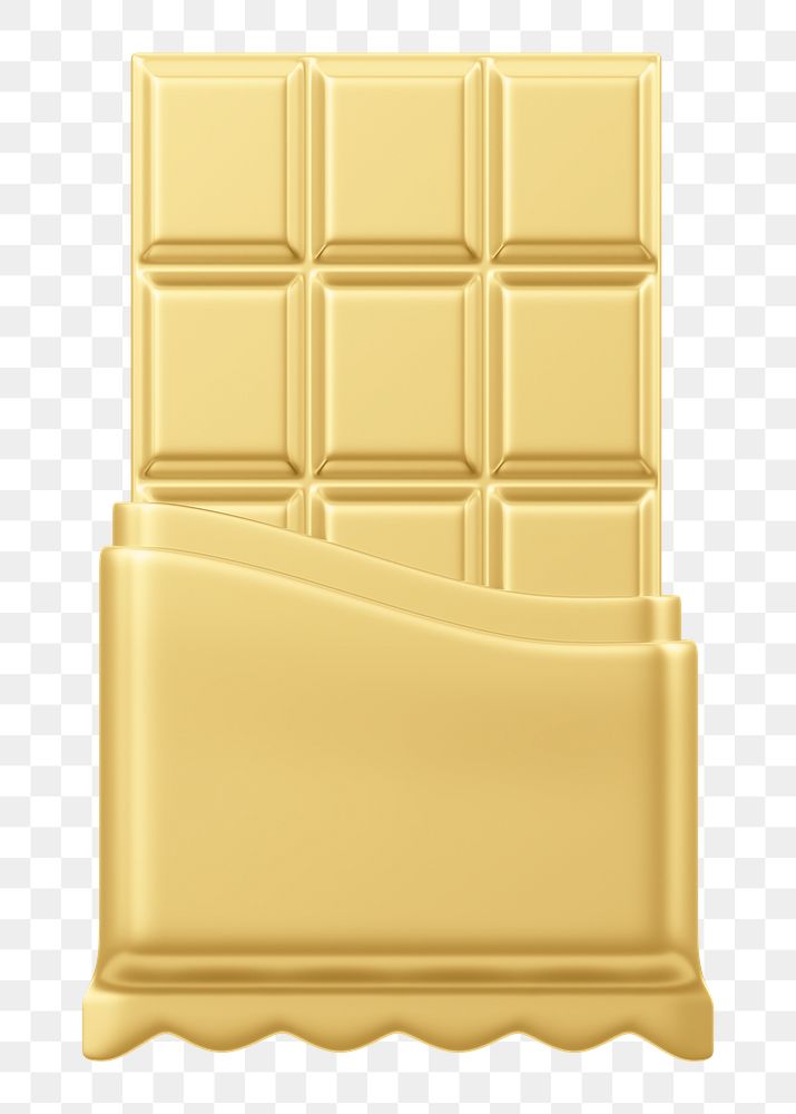 Gold chocolate bar png food, 3D illustration, transparent background
