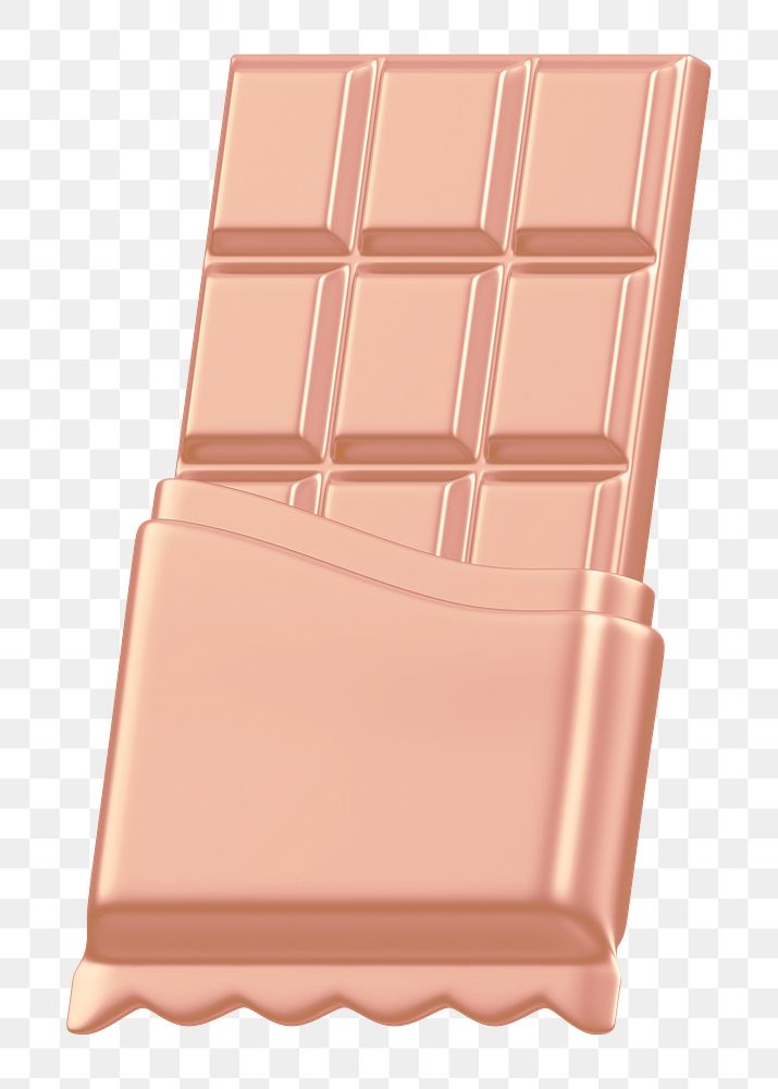 Rose gold chocolate bar png food, 3D illustration, transparent background