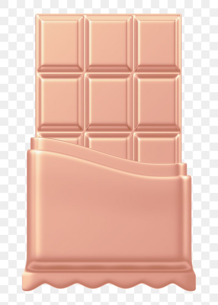 Rose gold chocolate bar png food, 3D illustration, transparent background