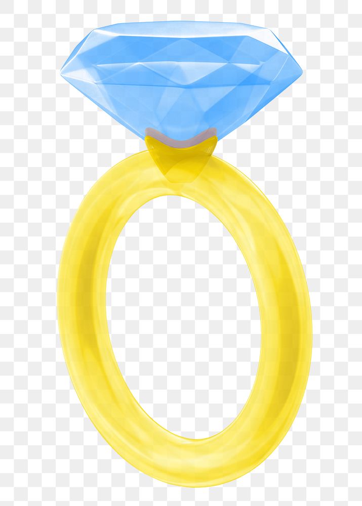 Blue diamond ring png 3D jewelry, transparent background