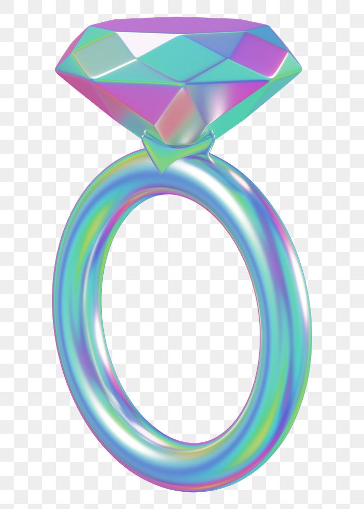 Holographic diamond ring png 3D jewelry, transparent background