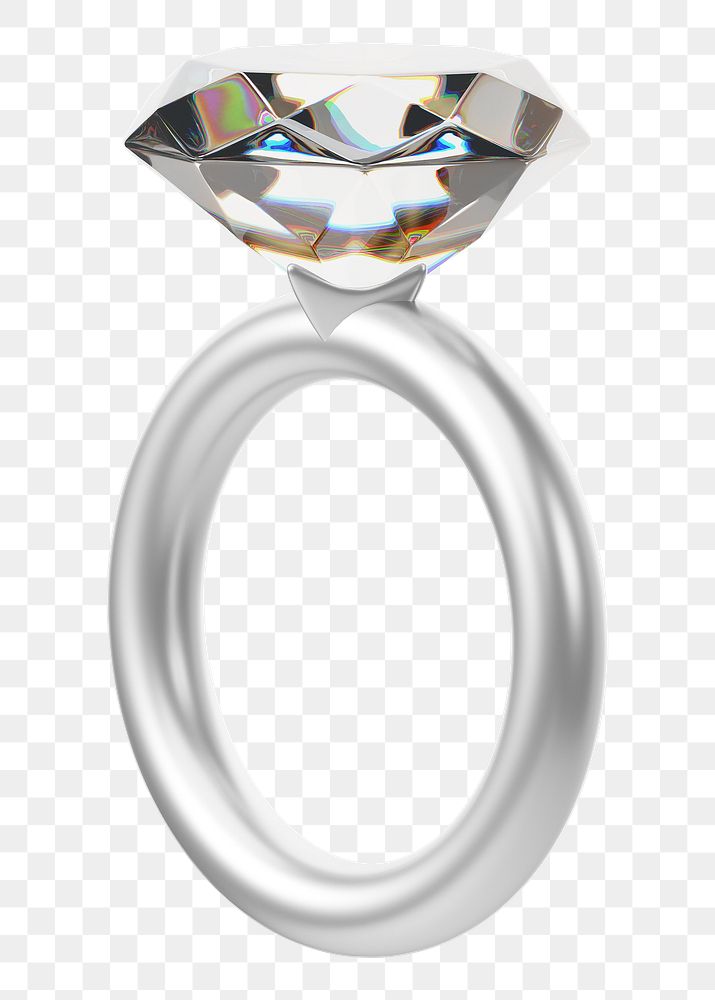 Silver diamond ring png 3D jewelry, transparent background