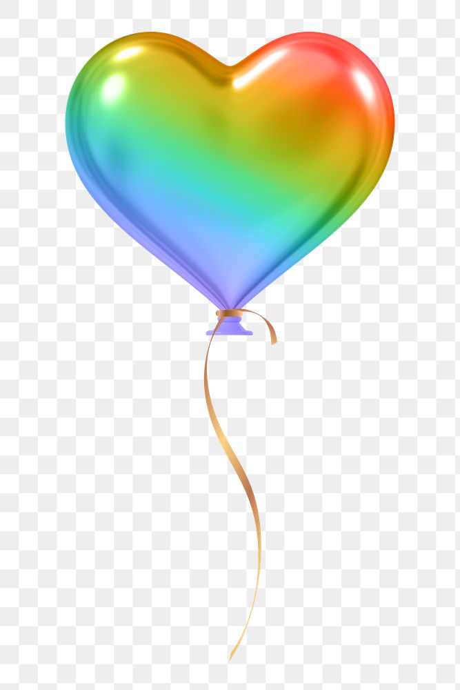 Rainbow heart balloon png 3D element, transparent background