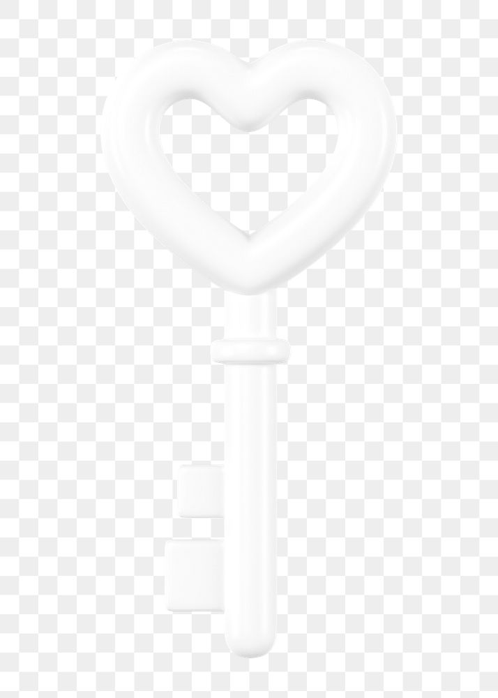 White heart key png Valentine's 3D element, transparent background