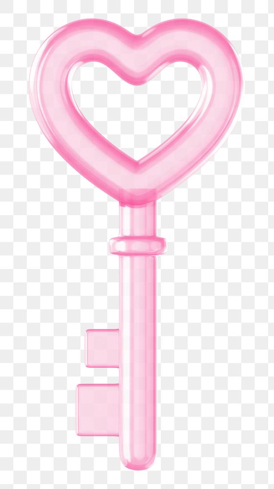 Pink heart key png Valentine's 3D element, transparent background