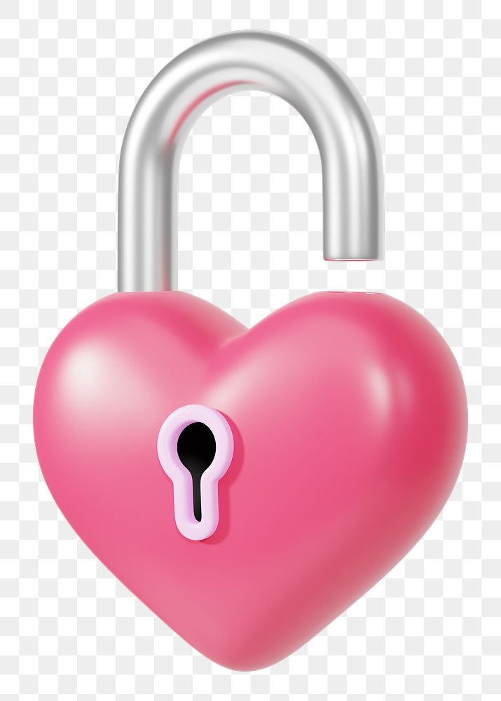Pink heart padlock png 3D element, transparent background