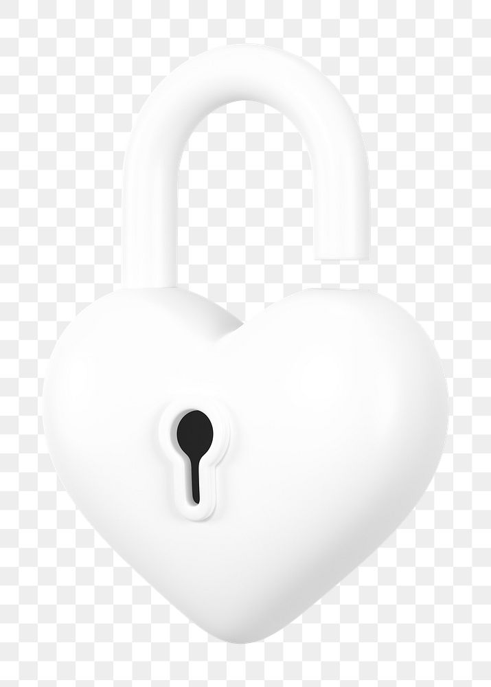 White heart padlock png 3D element, transparent background