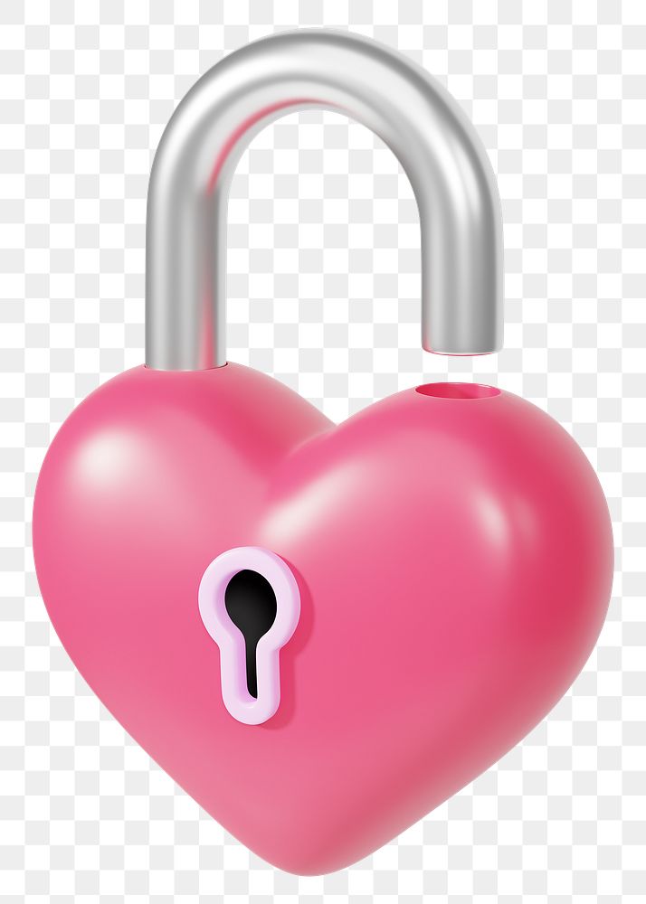 Pink heart padlock png 3D element, transparent background