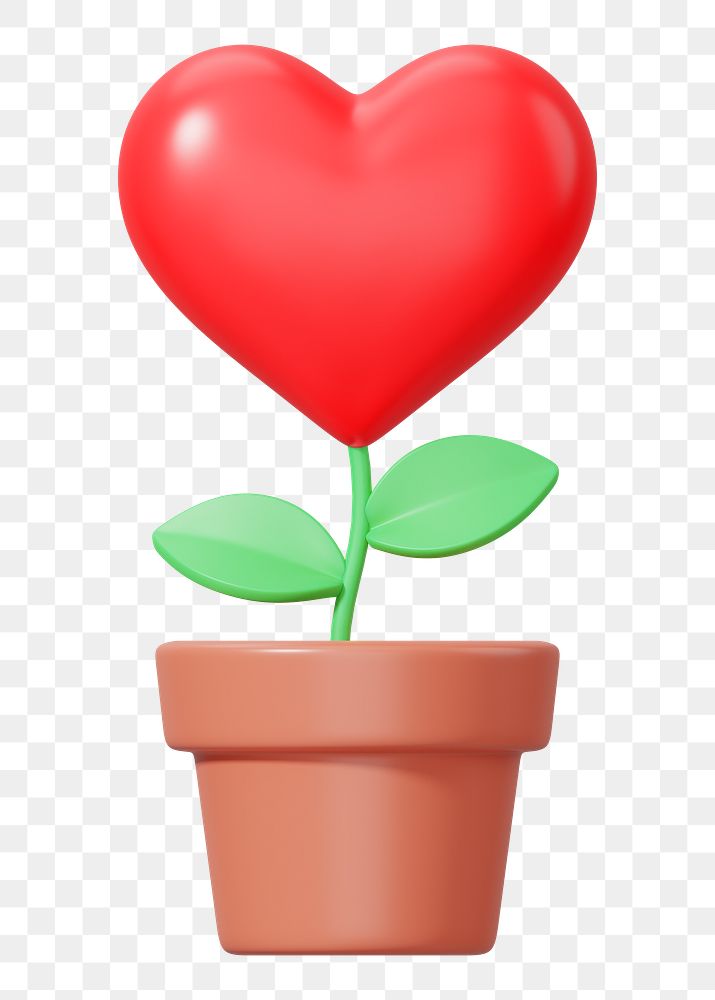 Red heart plant png 3D element, transparent background