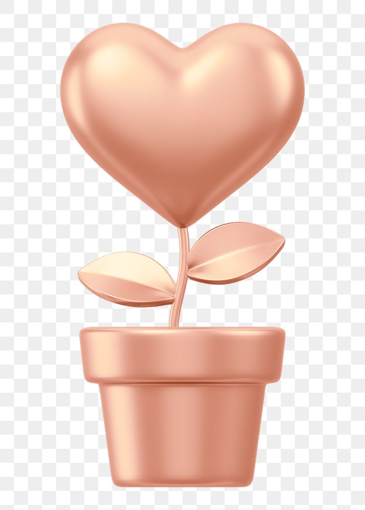 Rose gold heart plant png 3D element, transparent background