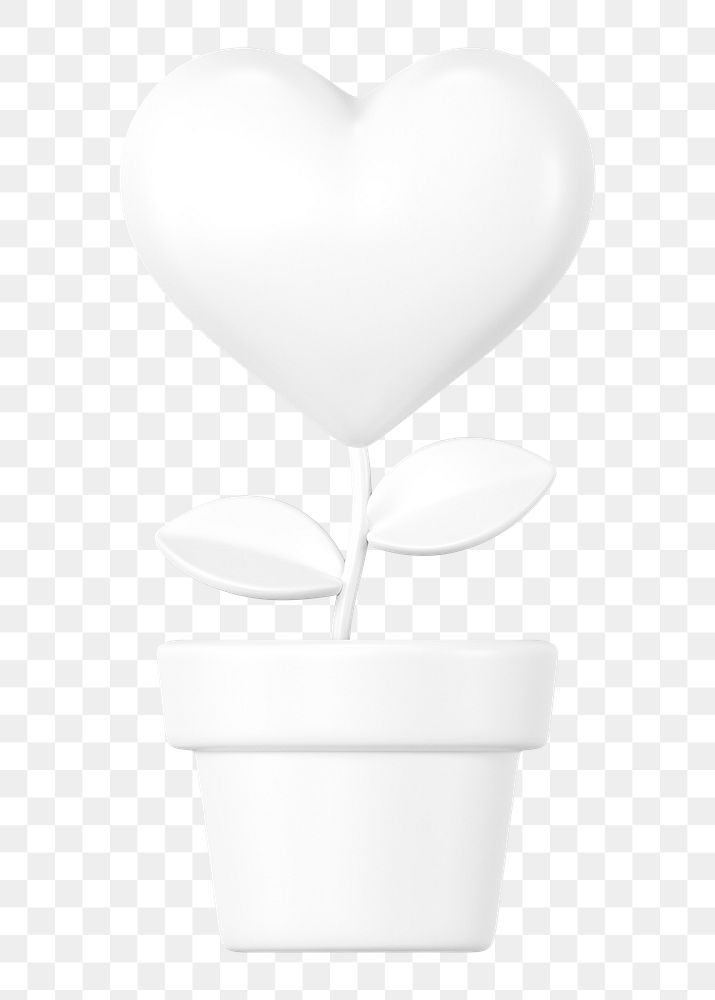 White heart plant png 3D element, transparent background