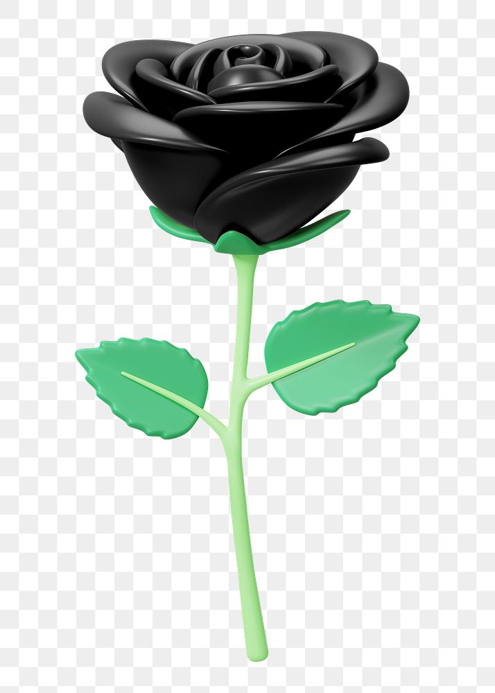 Black rose png flower, 3D illustration, transparent background