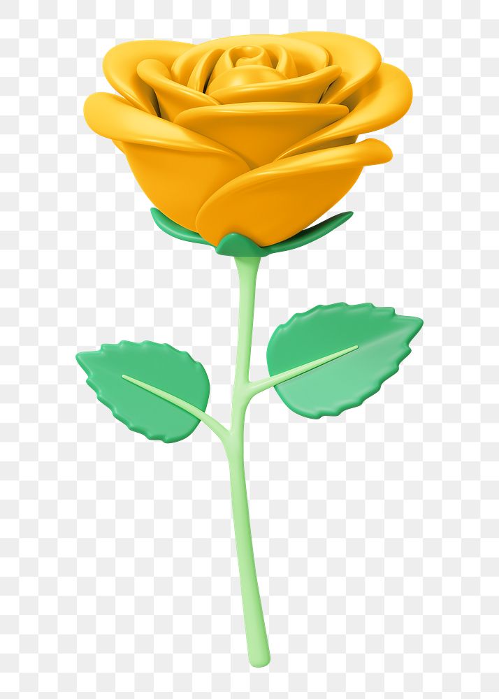 Yellow rose png flower, 3D illustration, transparent background