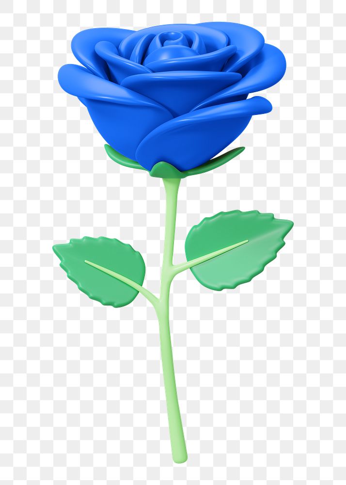 Blue rose png flower, 3D illustration, transparent background