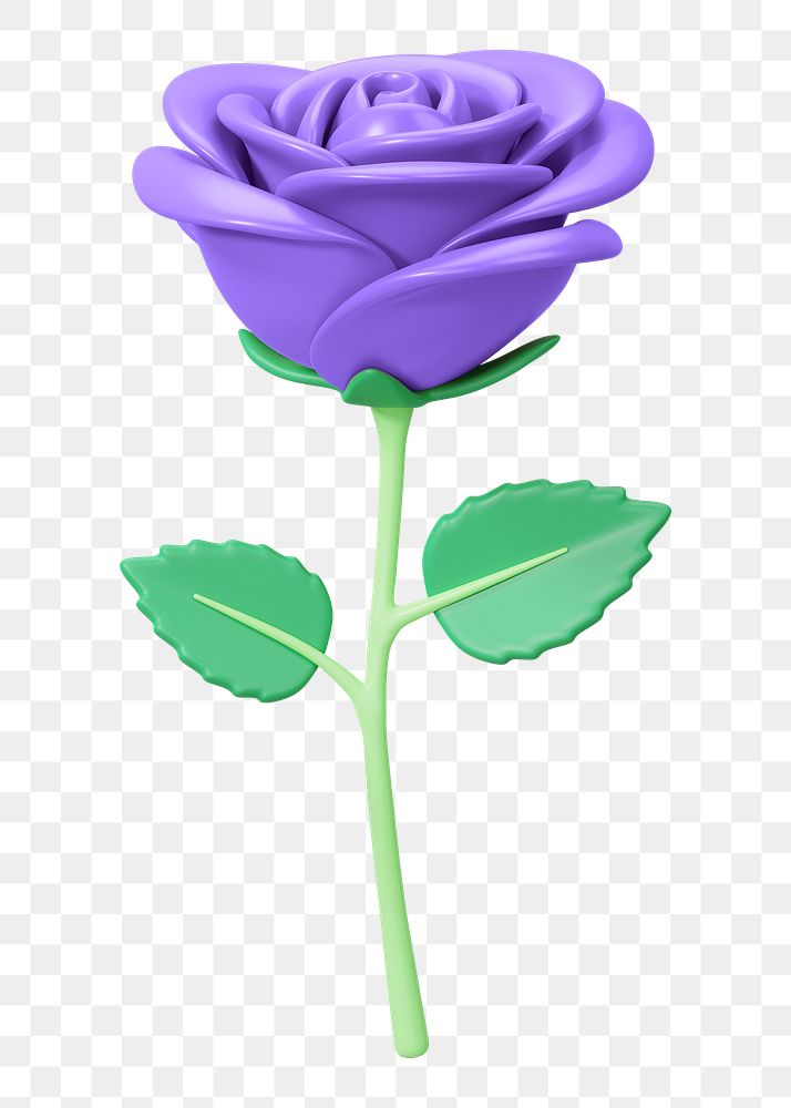 Purple rose png flower, 3D illustration, transparent background