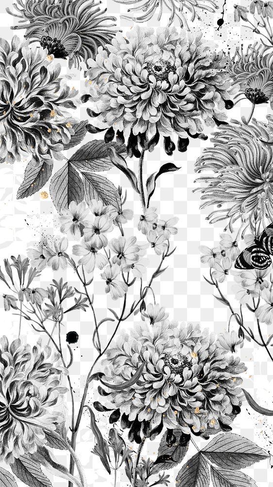 Vintage flower png black and white botanical, transparent background