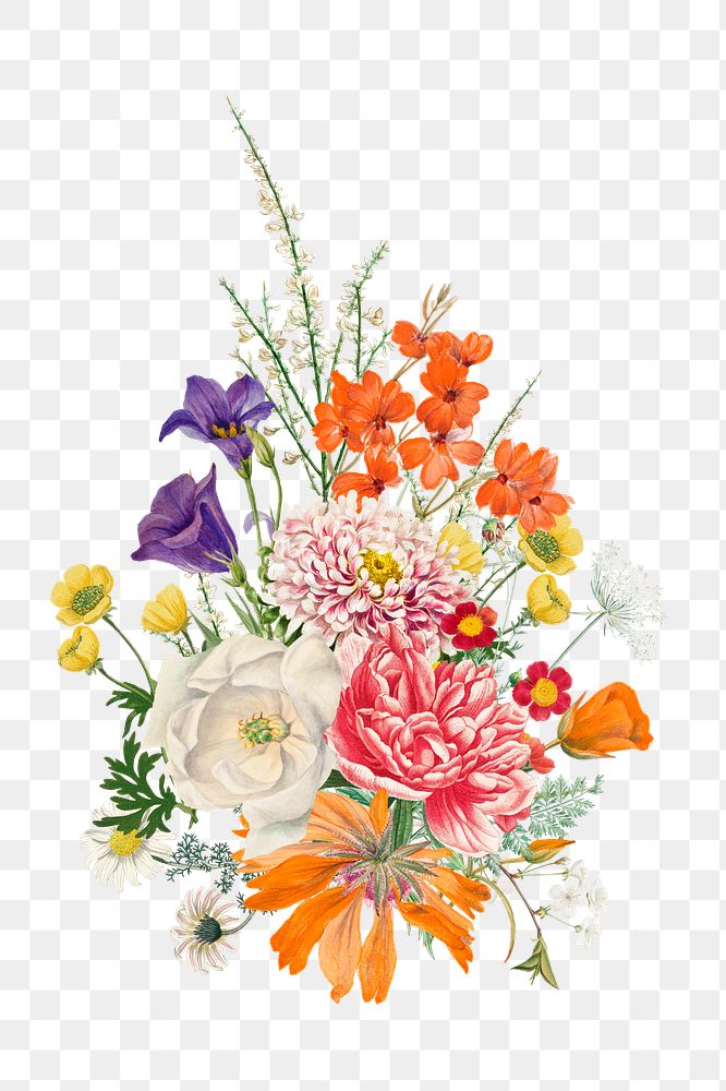 Colorful wedding flower bouquet png element, transparent background