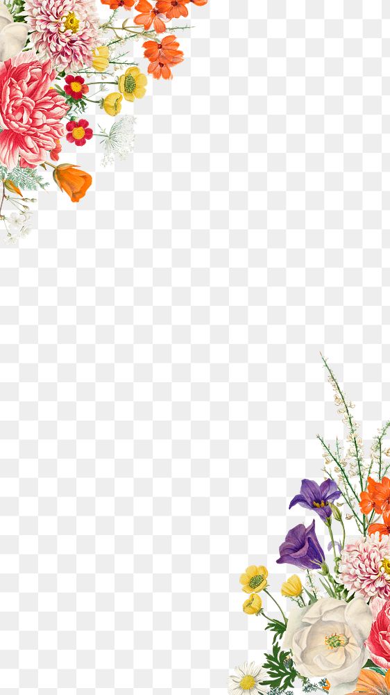 Vintage colorful flowers png border, transparent background