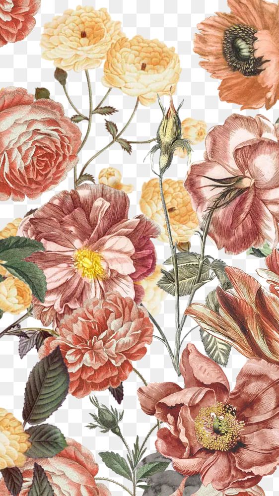 Vintage flowers png botanical collage art, transparent background