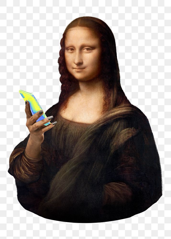 Png Mona Lisa using phone sticker, Da Vinci's famous artwork remixed by rawpixel, transparent background