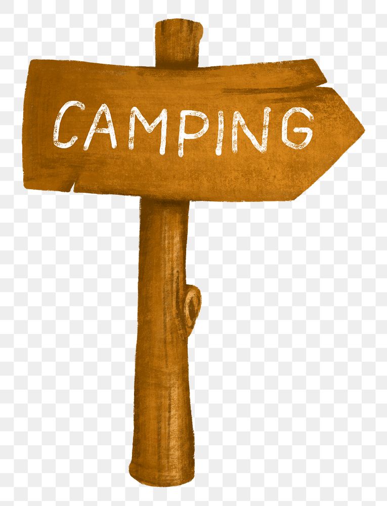 Camping direction sign png, travel illustration, transparent background