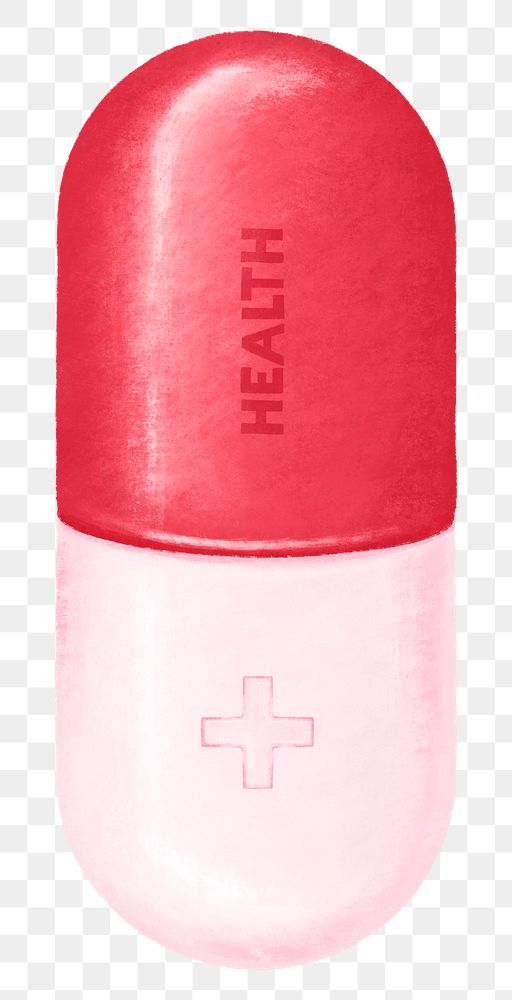 Red capsule medicine png, transparent background