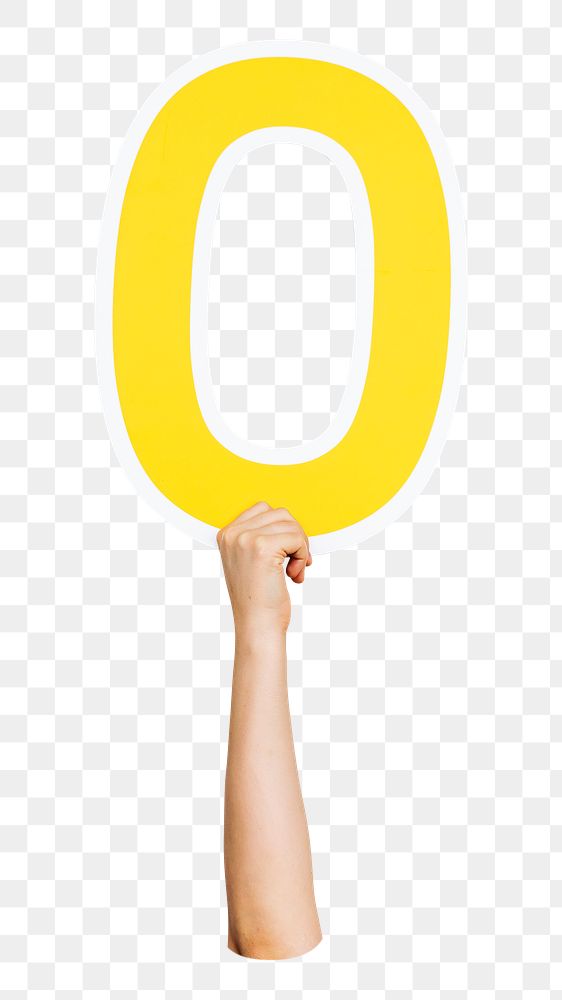 Number 0 png hand holding sign, transparent background