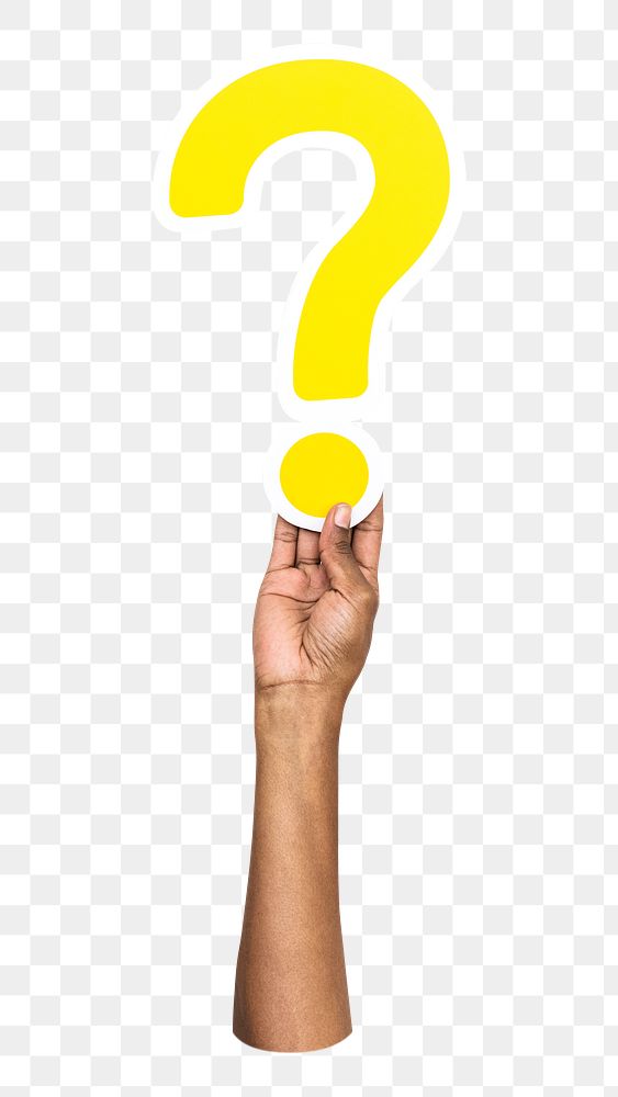 Question mark symbol png hand holding sign, transparent background