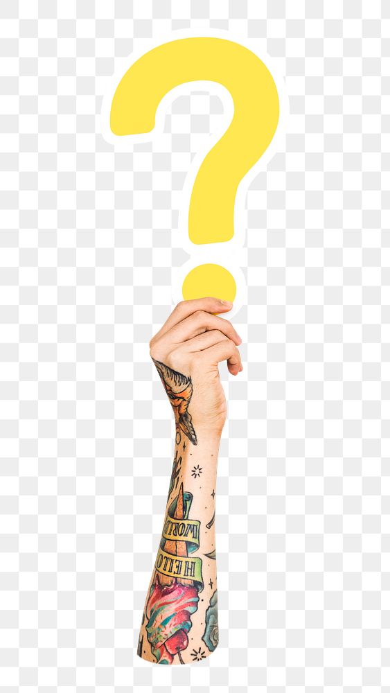 Question mark png hand holding sign, transparent background