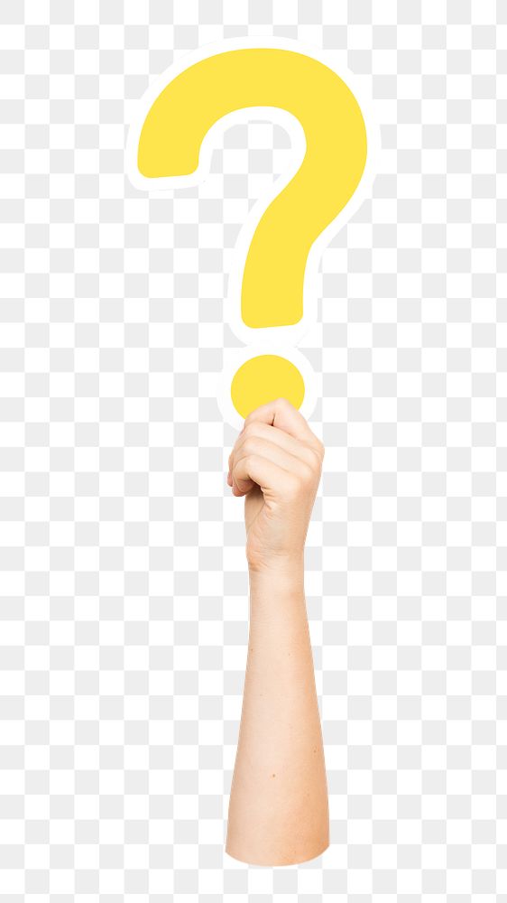 Question mark png hand holding sign, transparent background