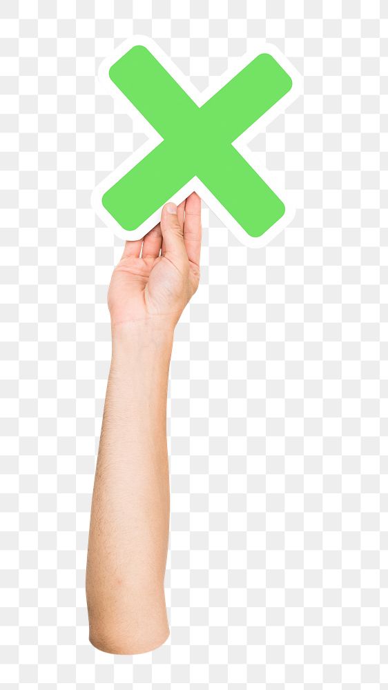 X symbol png hand holding sign, transparent background