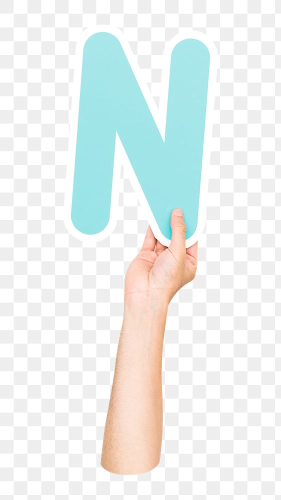 Alphabet N png hand holding sign, transparent background